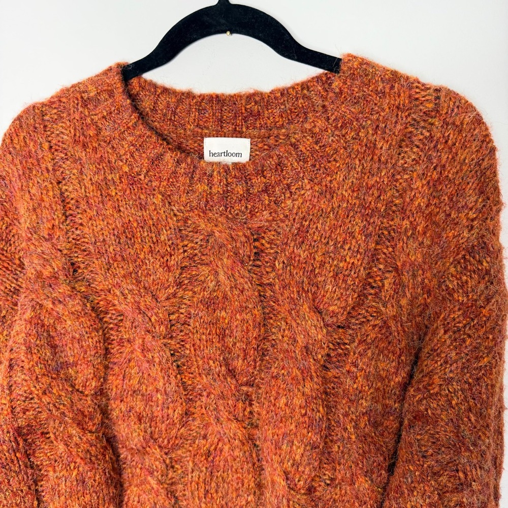Heartloom Women Orange Marled Chunky Cable Knit Crew Neck Sweater Small 195SK2VB